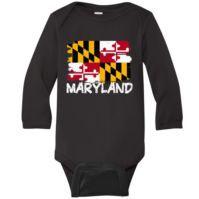 Cool Maryland Flag Baby Long Sleeve Bodysuit