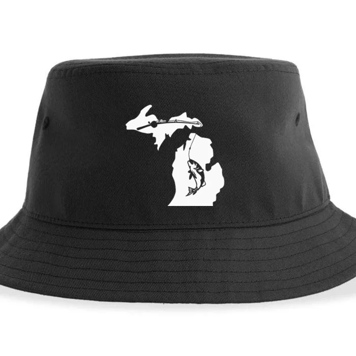 Cute Michigan Fishing Bass Home State Midwest Up North Retro Sustainable Bucket Hat