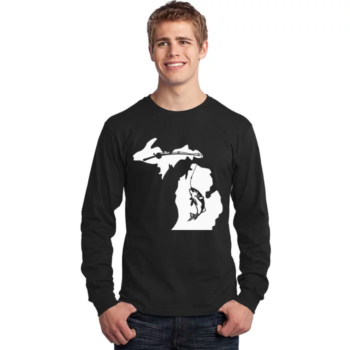 Cute Michigan Fishing Bass Home State Midwest Up North Retro Tall Long Sleeve T-Shirt