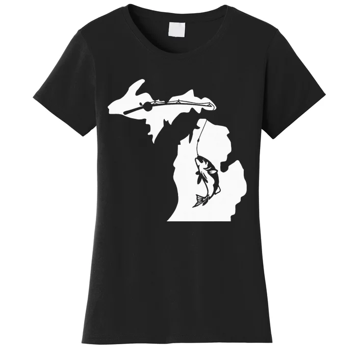 Cute Michigan Fishing Bass Home State Midwest Up North Retro Women's T-Shirt