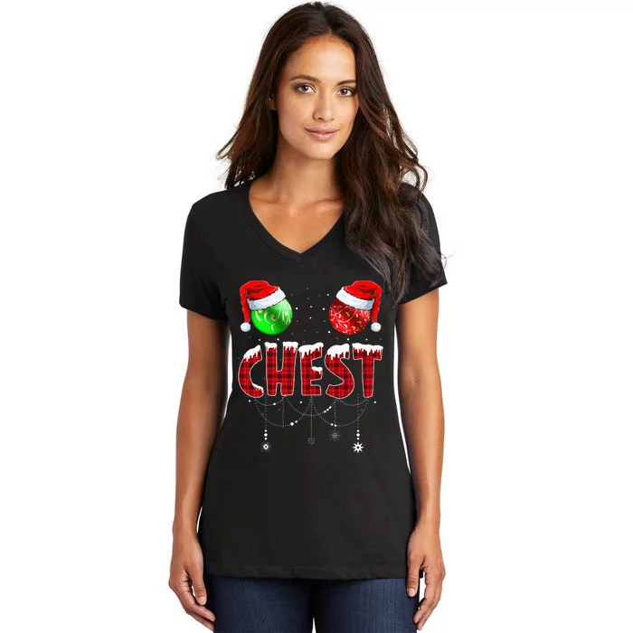 Chestnuts Matching Family Funny Chest Nuts Christmas Couples Women's V-Neck T-Shirt