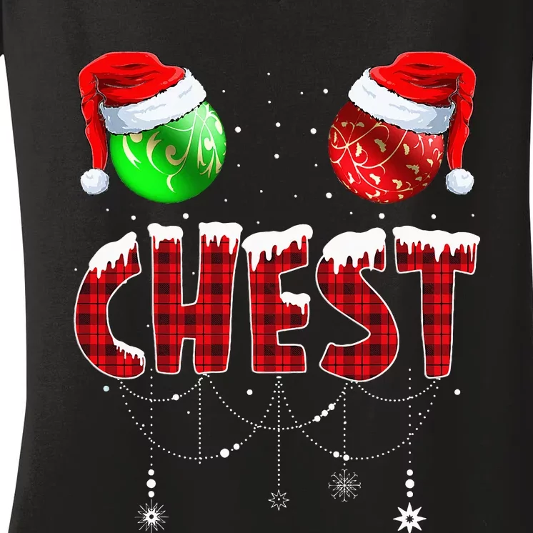 Chestnuts Matching Family Funny Chest Nuts Christmas Couples Women's V-Neck T-Shirt