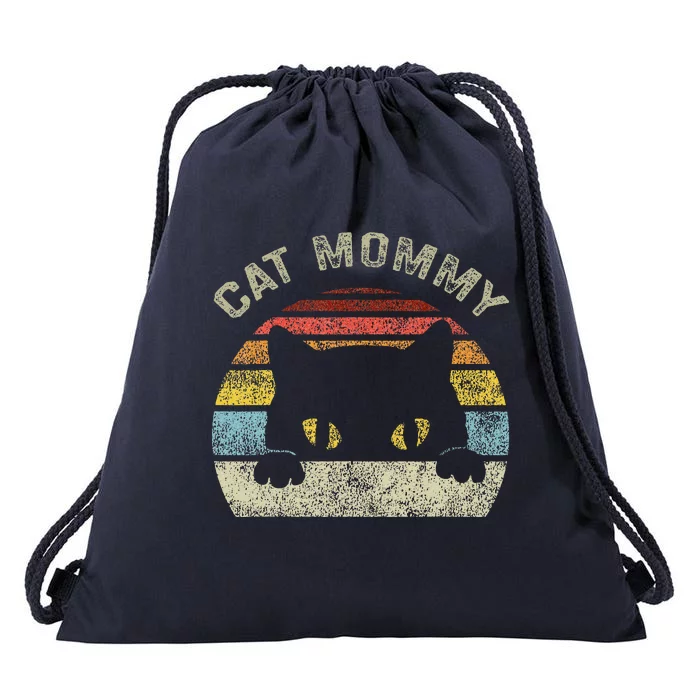 Cat Mommy Funny Vintage Retro Black Cats Mom Mothers Day Drawstring Bag