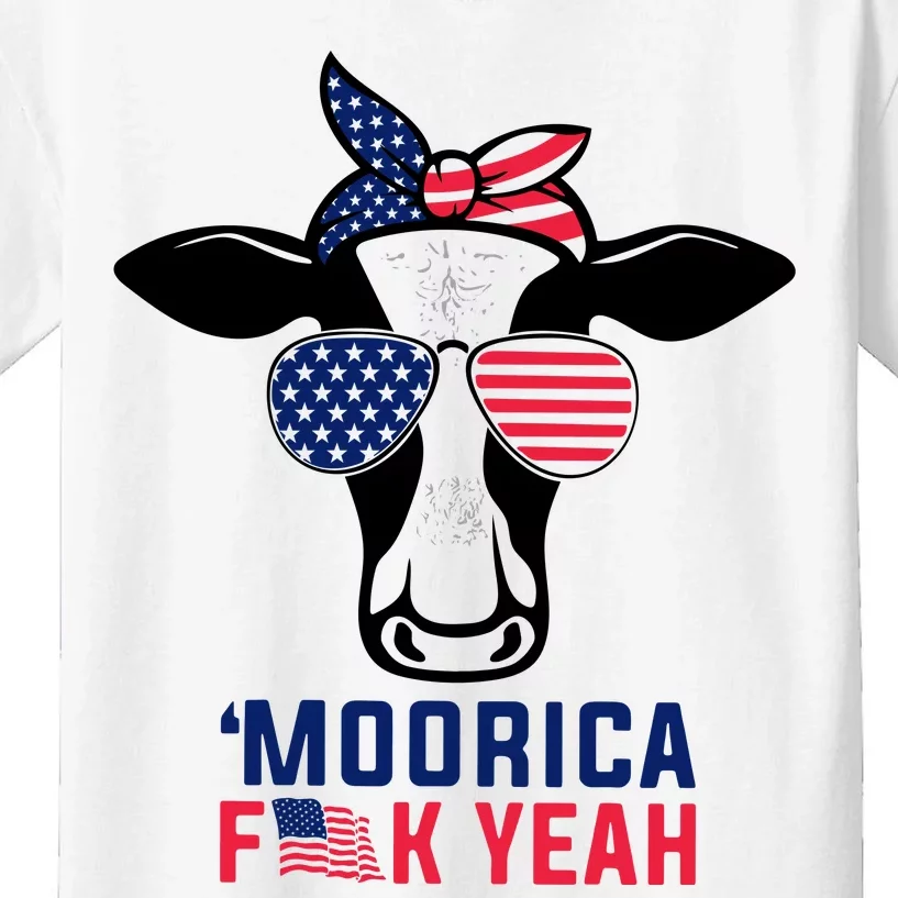 Cow Moorica Fun Yeah America Flag Kids T-Shirt