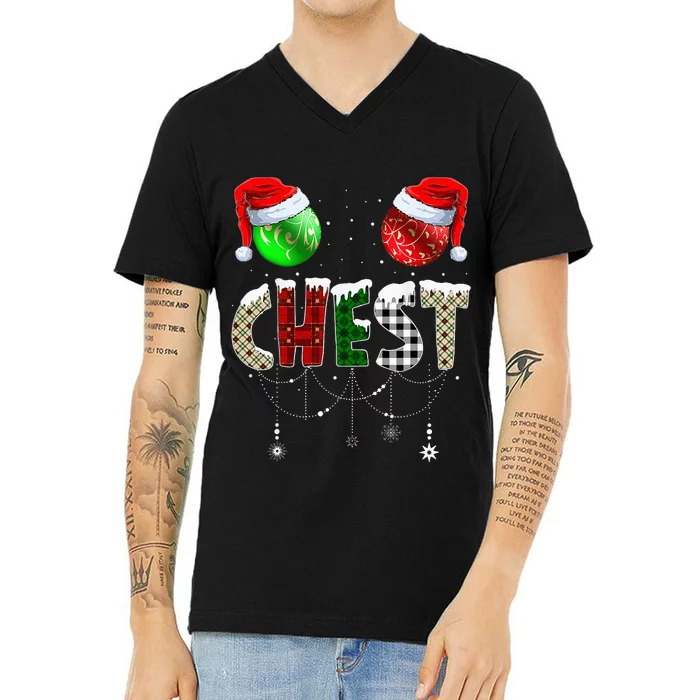 Chestnuts Matching Family Funny Chest Nuts Christmas Couples V-Neck T-Shirt