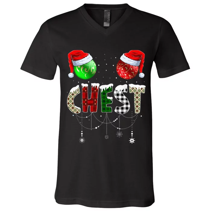 Chestnuts Matching Family Funny Chest Nuts Christmas Couples V-Neck T-Shirt