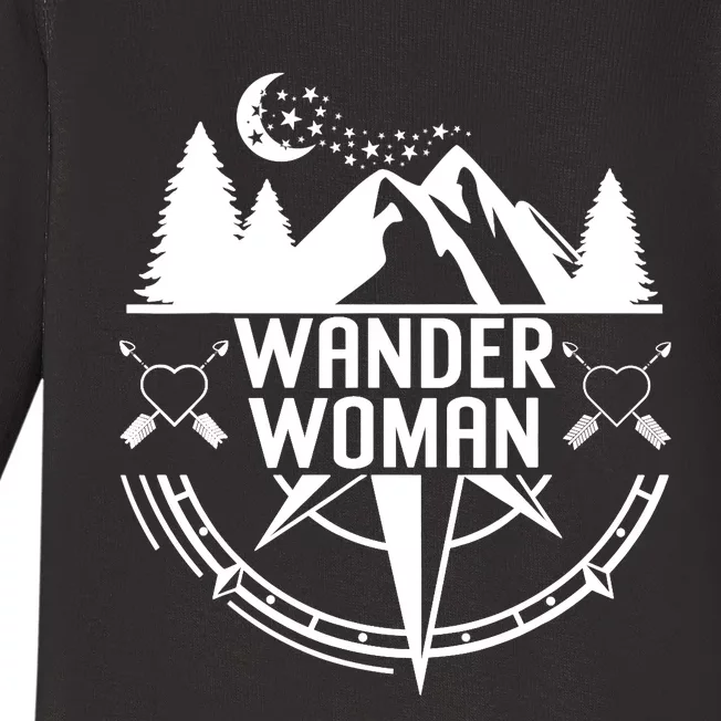 Compass Mountain For Wo,Wander Woman Hiking Baby Long Sleeve Bodysuit