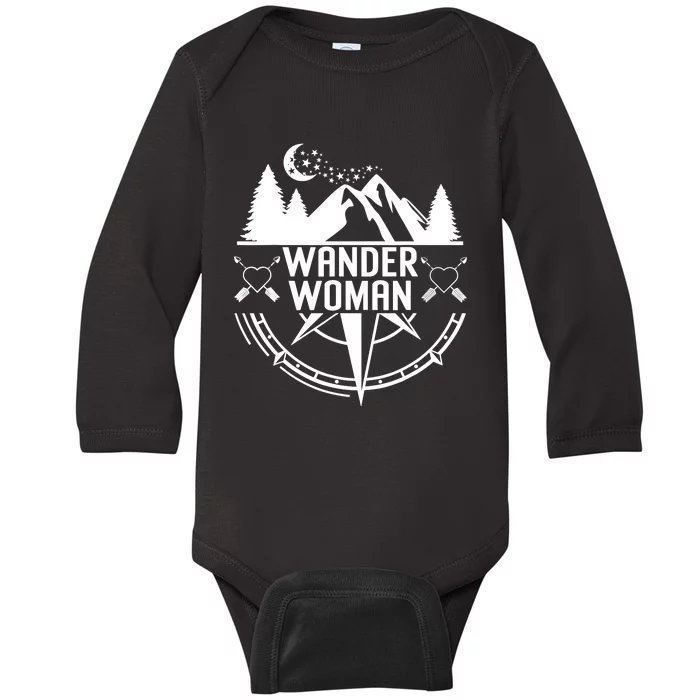 Compass Mountain For Wo,Wander Woman Hiking Baby Long Sleeve Bodysuit