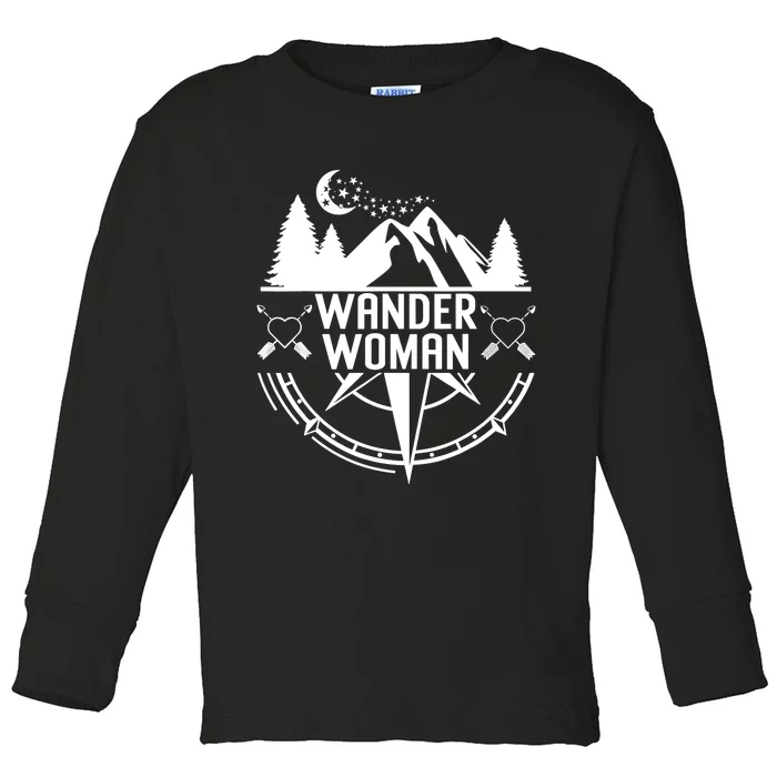 Compass Mountain For Wo,Wander Woman Hiking Toddler Long Sleeve Shirt