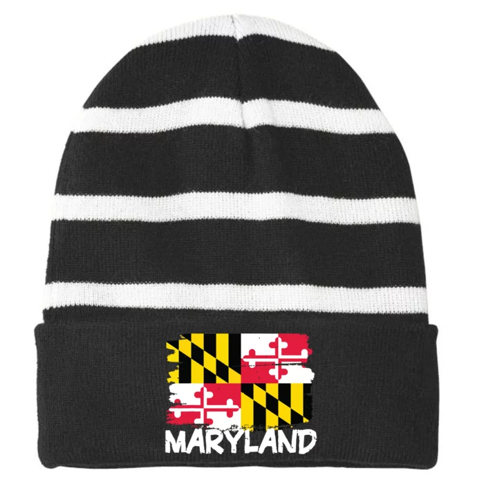 Cool Maryland Flag Striped Beanie with Solid Band