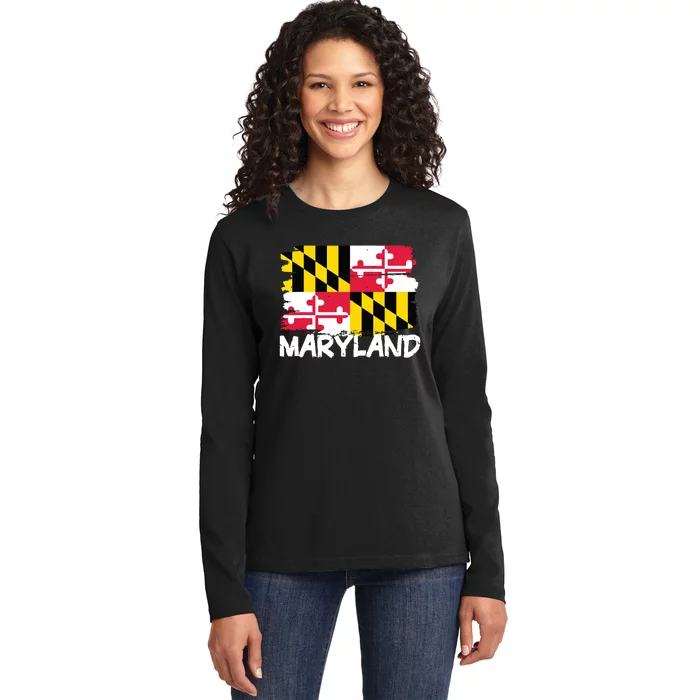 Cool Maryland Flag Ladies Long Sleeve Shirt