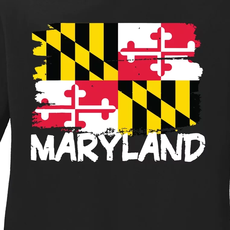 Cool Maryland Flag Ladies Long Sleeve Shirt