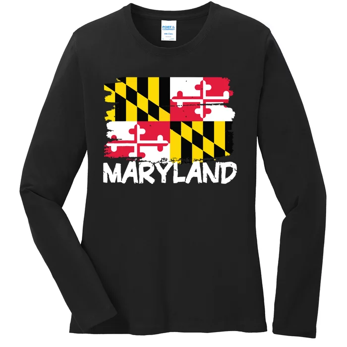 Cool Maryland Flag Ladies Long Sleeve Shirt