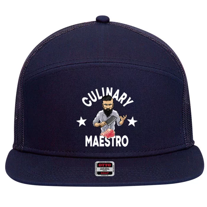 Culinary Maestro Funny Chef Gift 7 Panel Mesh Trucker Snapback Hat