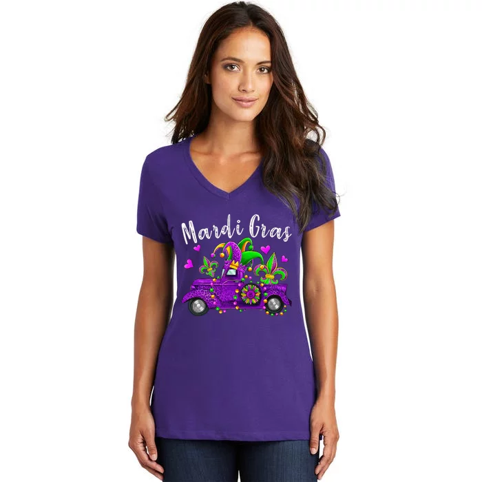 CooI Mardi Gras With Truck Mardi Gras Costume Women's V-Neck T-Shirt