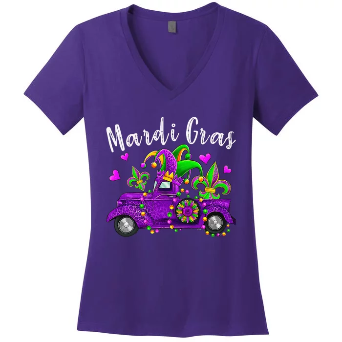 CooI Mardi Gras With Truck Mardi Gras Costume Women's V-Neck T-Shirt