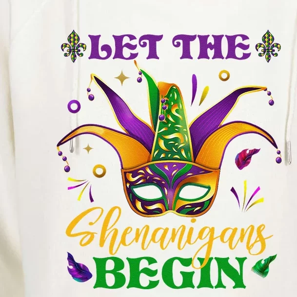 Cute Mardi Gras Mask Let The Shenanigans Begin Womens Funnel Neck Pullover Hood