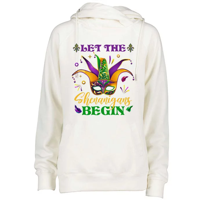 Cute Mardi Gras Mask Let The Shenanigans Begin Womens Funnel Neck Pullover Hood