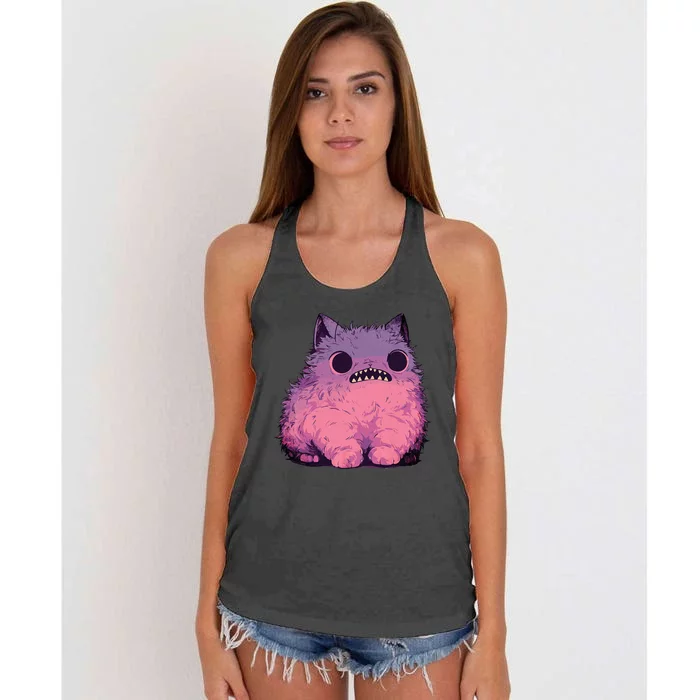 Cat Monster Graphic Kawaii Pastel Goth Anime Aesthetic Goth Women's Knotted Racerback Tank