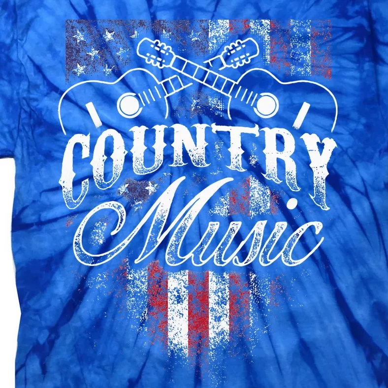 Country Music Guitar & American Flag Western Tie-Dye T-Shirt