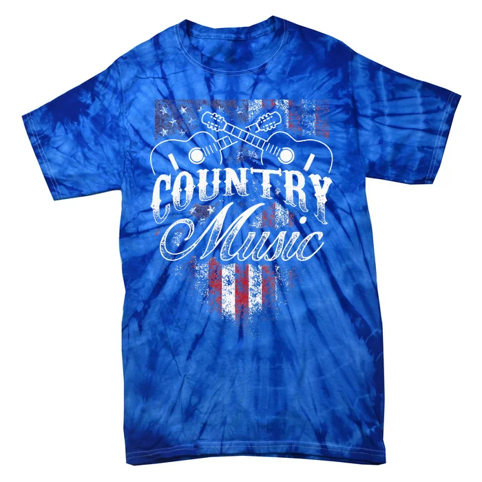 Country Music Guitar & American Flag Western Tie-Dye T-Shirt