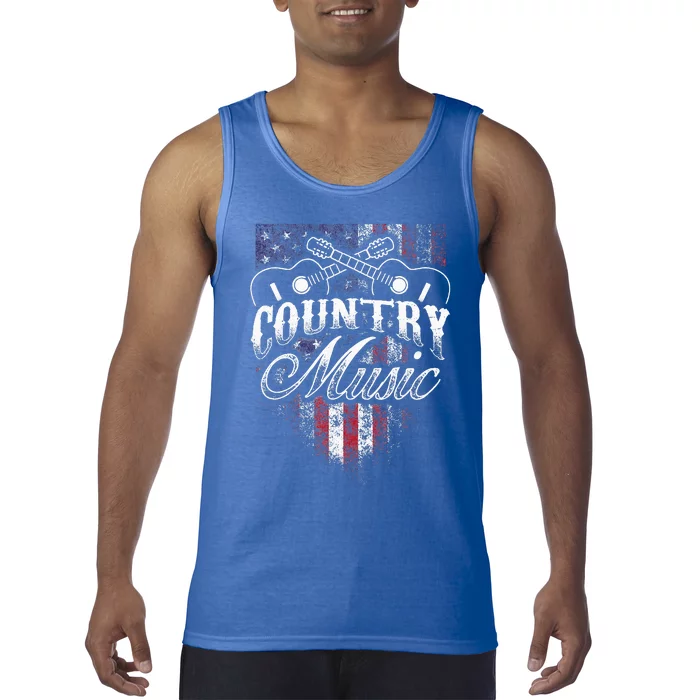 Country Music Guitar & American Flag Western Tank Top