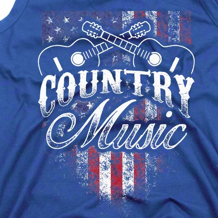 Country Music Guitar & American Flag Western Tank Top