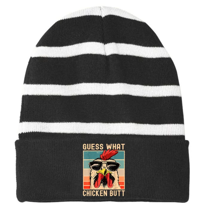 Chicken Meme Guess What Chicken Butt Striped Beanie with Solid Band