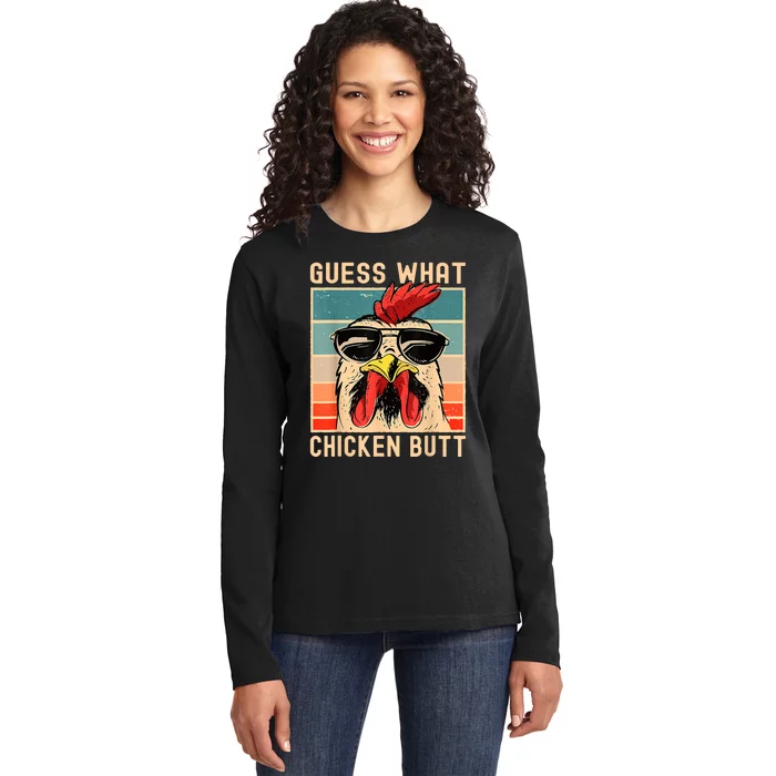 Chicken Meme Guess What Chicken Butt Ladies Long Sleeve Shirt