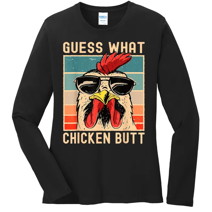 Chicken Meme Guess What Chicken Butt Ladies Long Sleeve Shirt