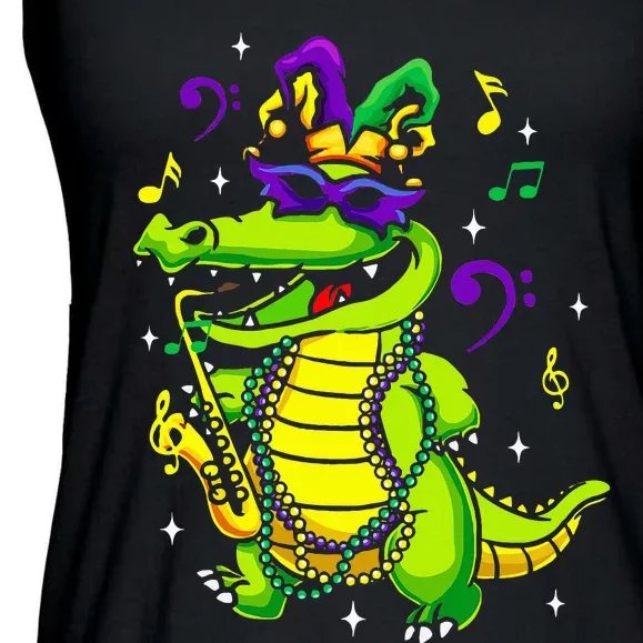 Cute Mardi Gras Alligator Ladies Essential Flowy Tank