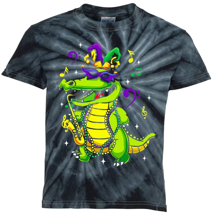 Cute Mardi Gras Alligator Kids Tie-Dye T-Shirt