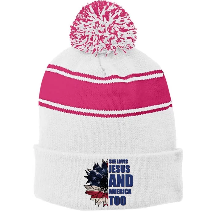 Christian Meaningful Gift America Sunflower Gift Stripe Pom Pom Beanie