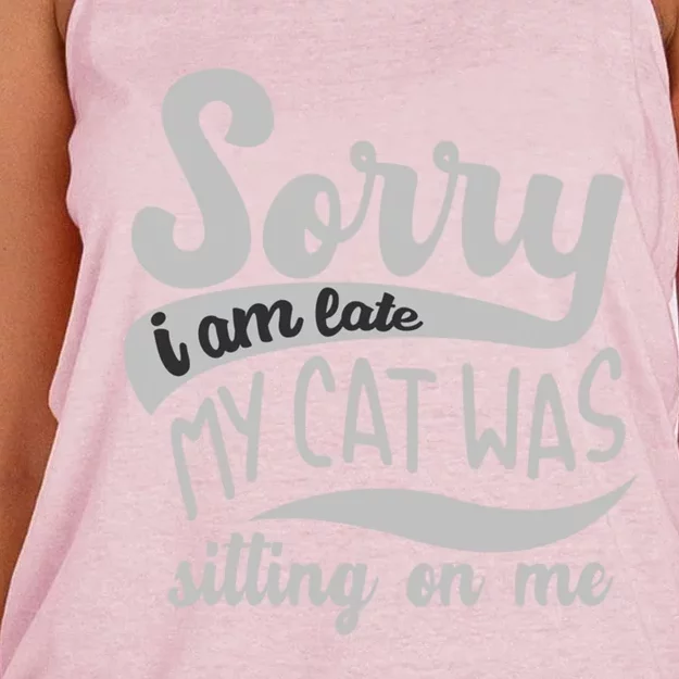 Cat Meaningful Gift Funny Saying Sorry I Am Late Cute Gift Women's Knotted Racerback Tank