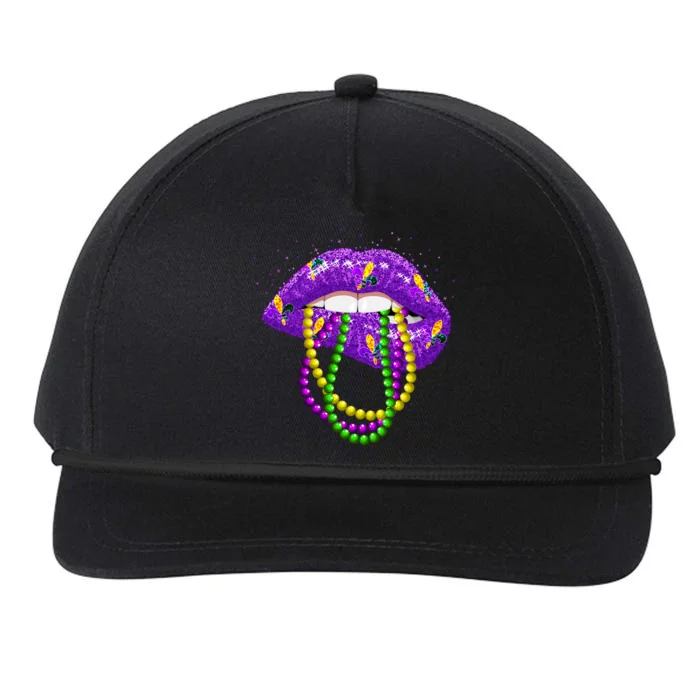 Cool Mardi Gras Glitter Lips Snapback Five-Panel Rope Hat