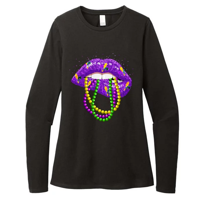 Cool Mardi Gras Glitter Lips Womens CVC Long Sleeve Shirt