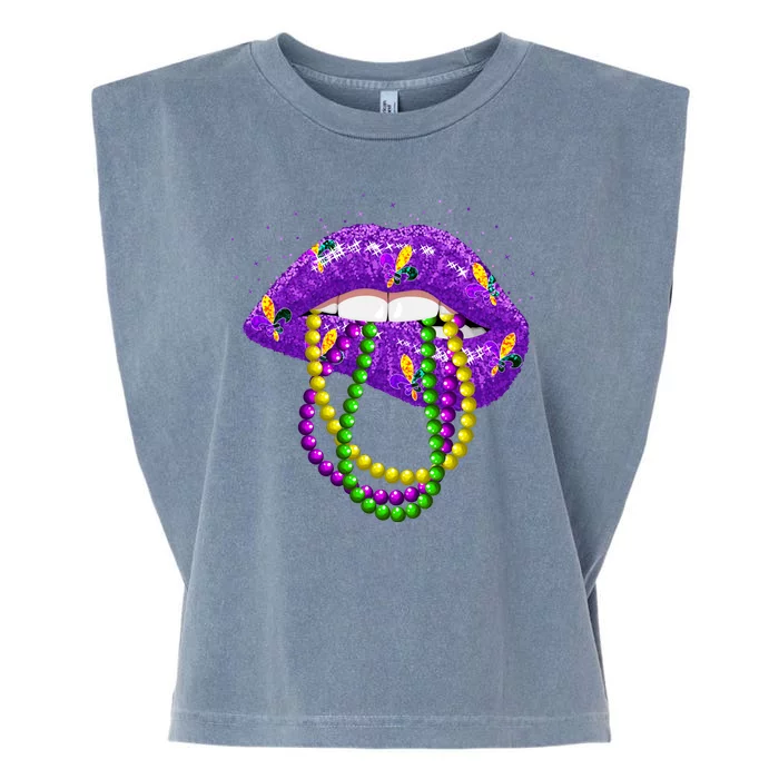 Cool Mardi Gras Glitter Lips Garment-Dyed Women's Muscle Tee