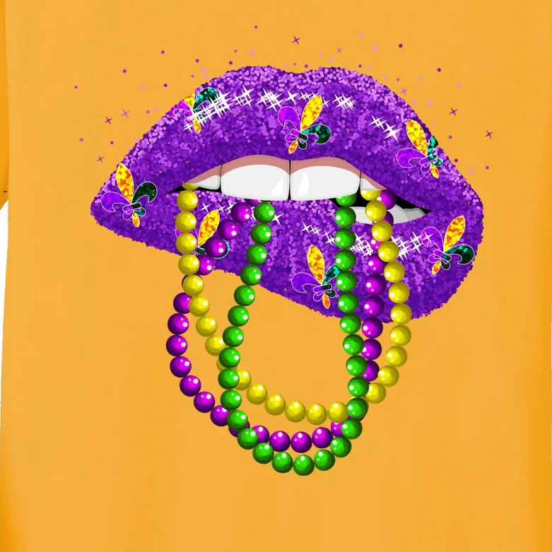 Cool Mardi Gras Glitter Lips Kids Long Sleeve Shirt