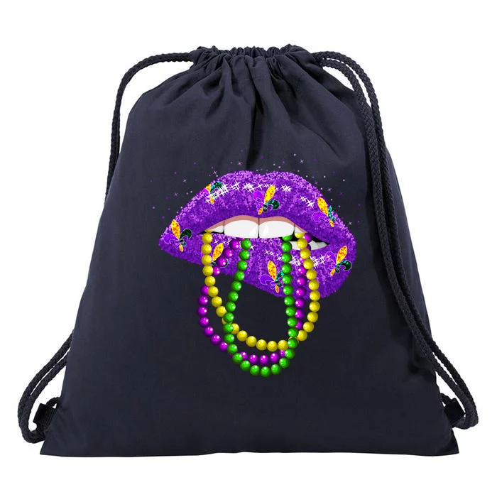 Cool Mardi Gras Glitter Lips Drawstring Bag