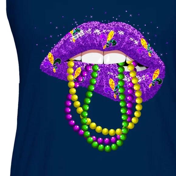 Cool Mardi Gras Glitter Lips Ladies Essential Flowy Tank