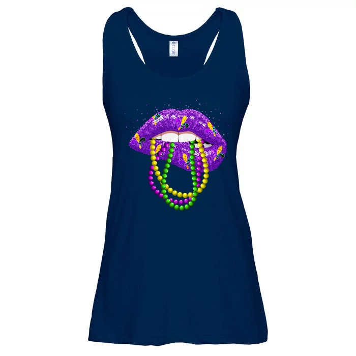 Cool Mardi Gras Glitter Lips Ladies Essential Flowy Tank