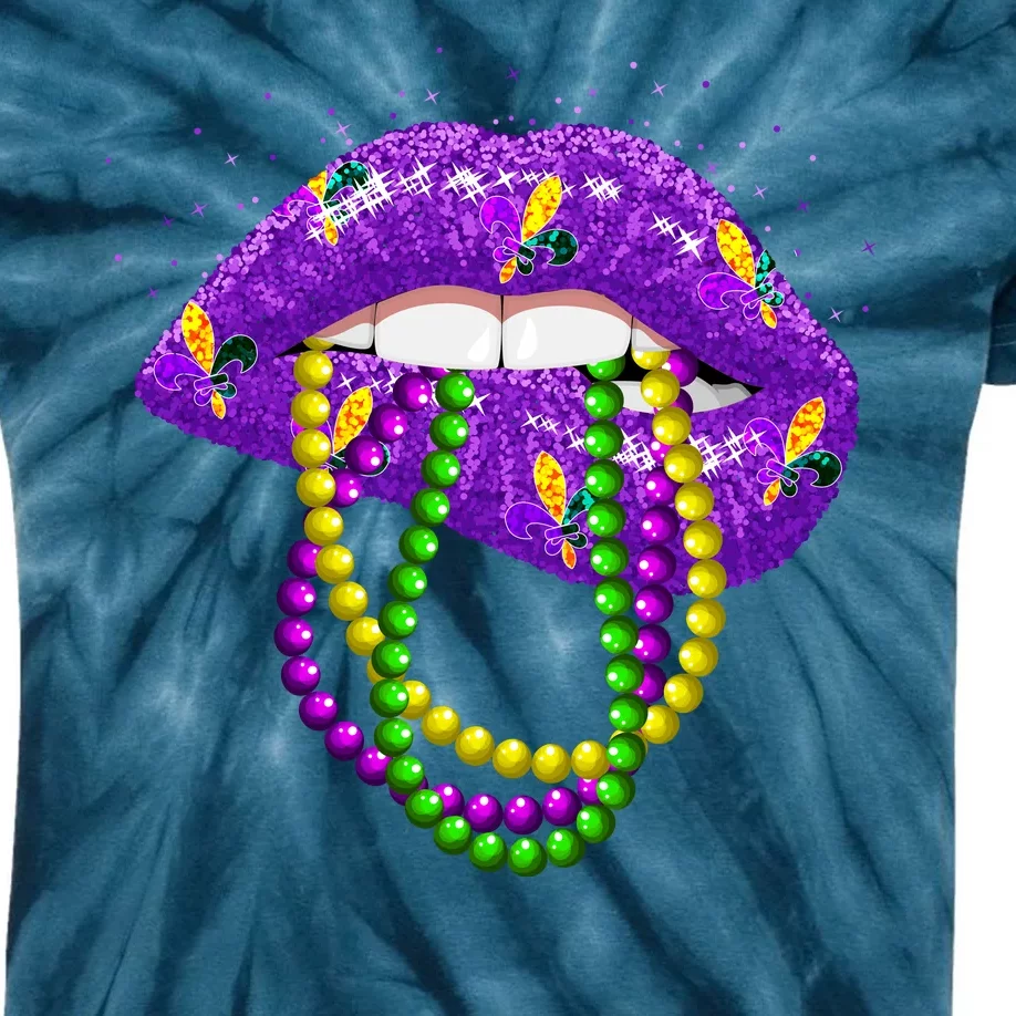 Cool Mardi Gras Glitter Lips Kids Tie-Dye T-Shirt