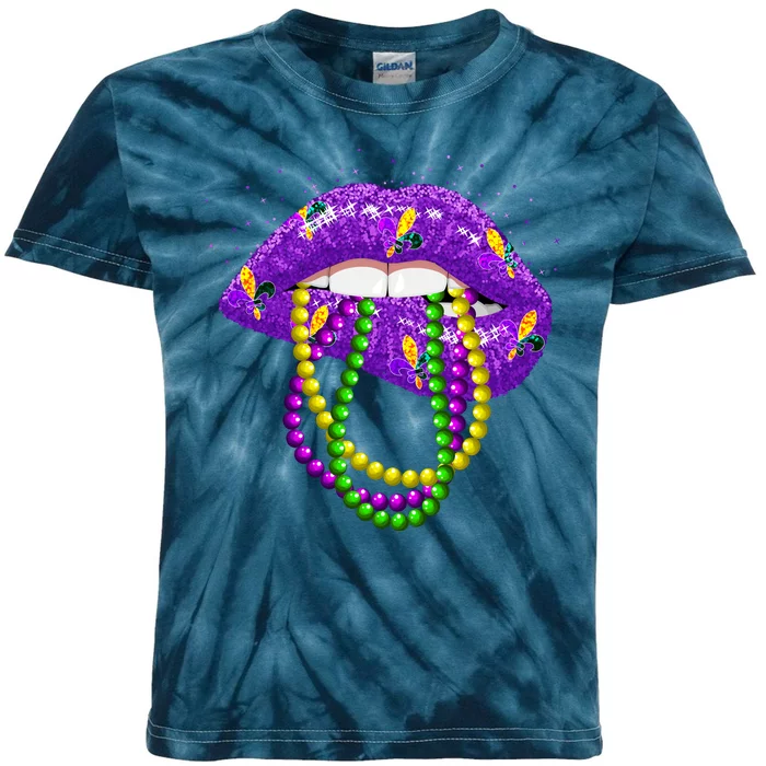 Cool Mardi Gras Glitter Lips Kids Tie-Dye T-Shirt