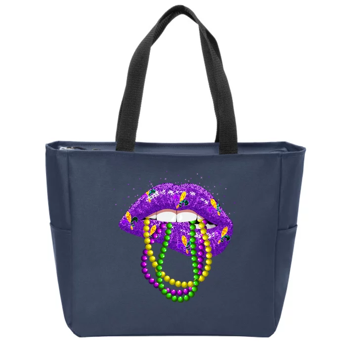 Cool Mardi Gras Glitter Lips Zip Tote Bag