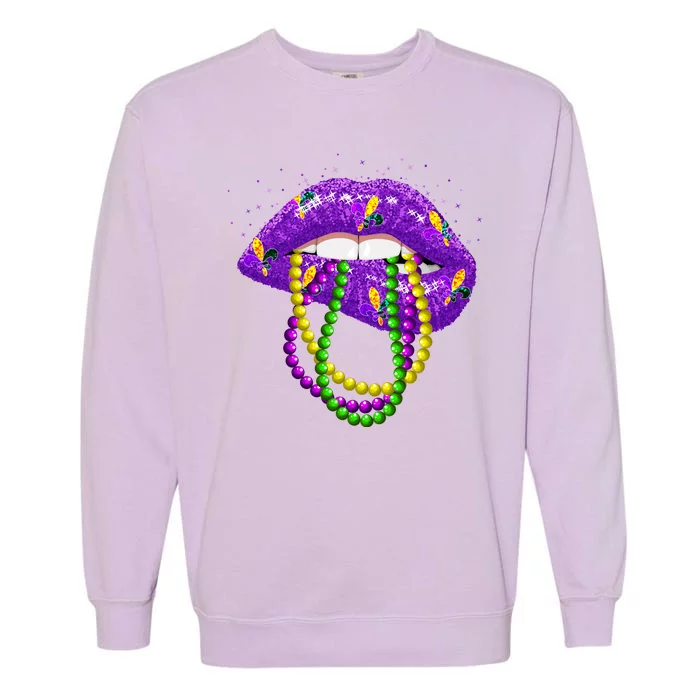 Cool Mardi Gras Glitter Lips Garment-Dyed Sweatshirt