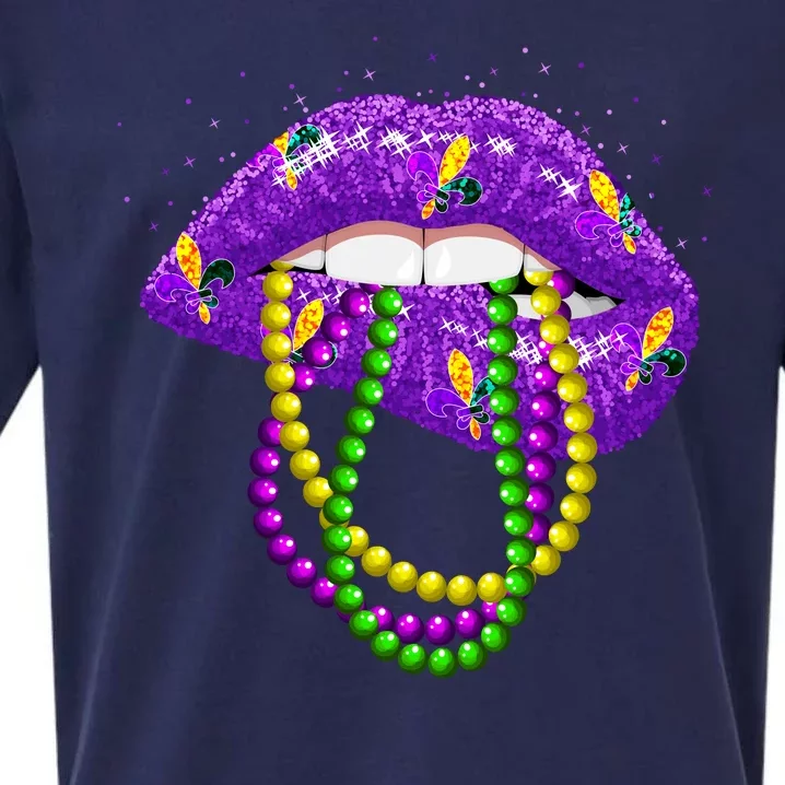 Cool Mardi Gras Glitter Lips Sueded Cloud Jersey T-Shirt