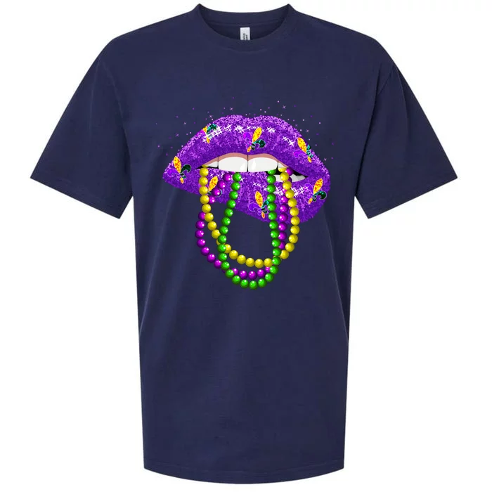 Cool Mardi Gras Glitter Lips Sueded Cloud Jersey T-Shirt