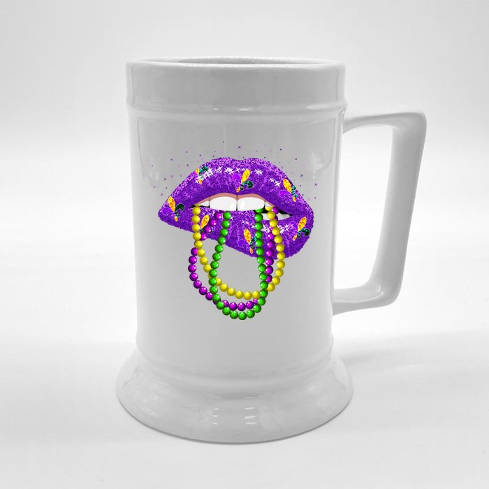 Cool Mardi Gras Glitter Lips Front & Back Beer Stein