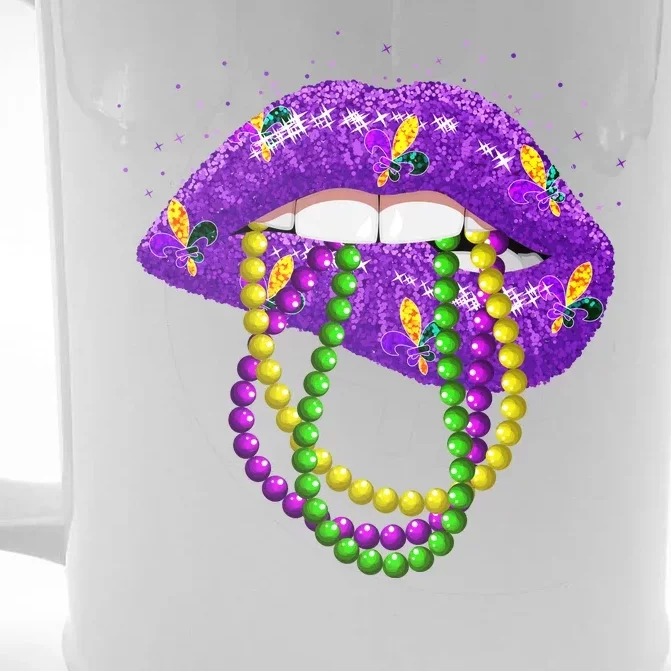 Cool Mardi Gras Glitter Lips Front & Back Beer Stein