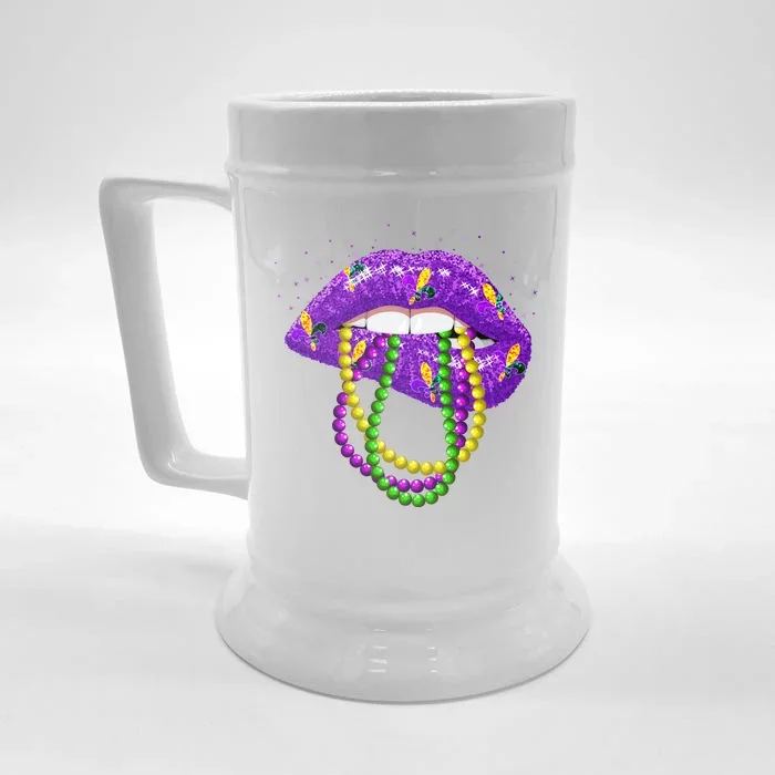 Cool Mardi Gras Glitter Lips Front & Back Beer Stein